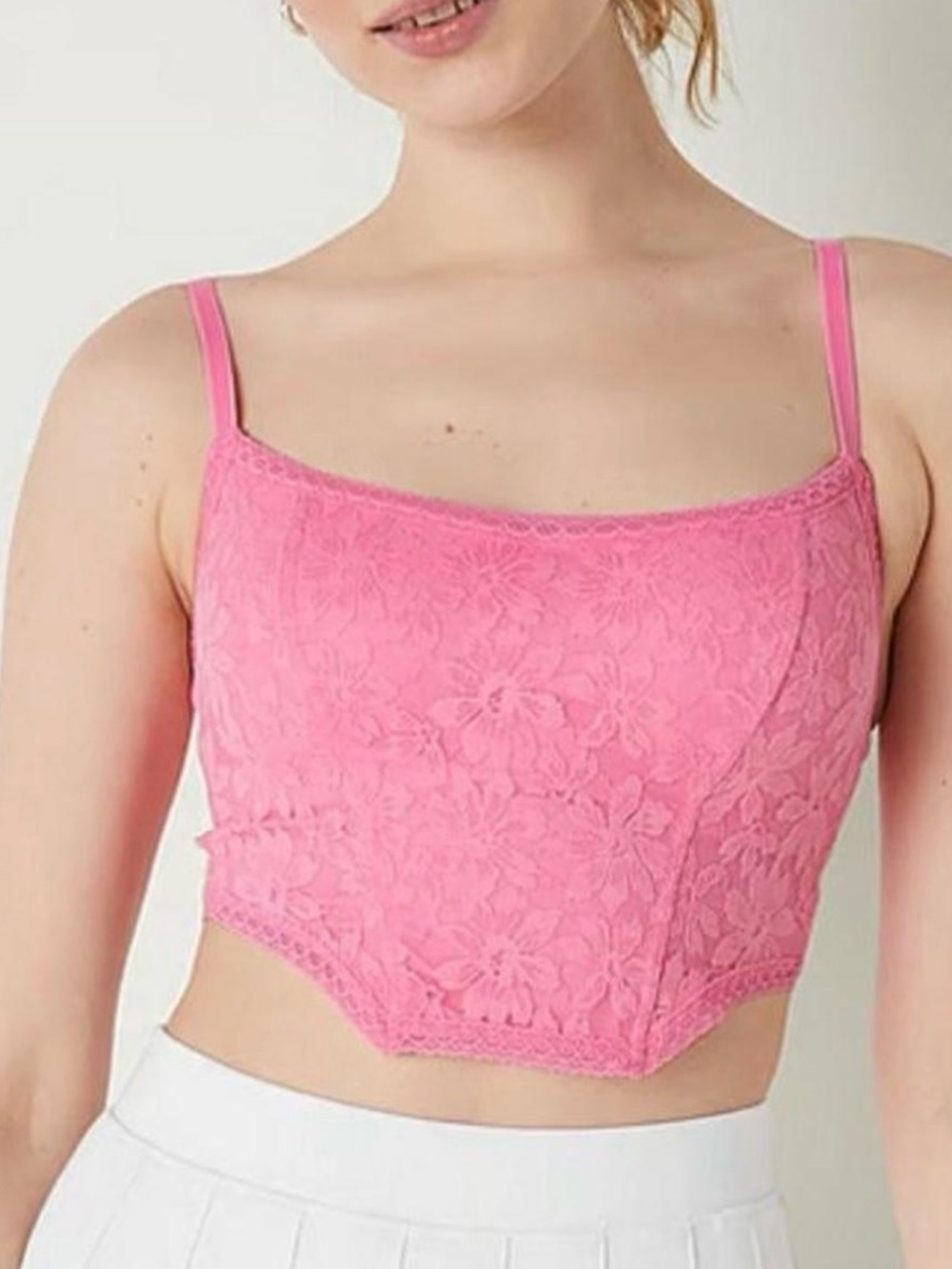 Victoria's Secret PINK Lace Lightly Lined Corset Top Bralette Pink Size L EUC